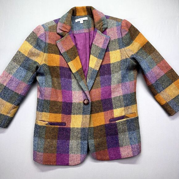 CABI #927 Plaid Wool Blend "Happy Blazer" Jacket Size 6 Cottagecore Boho - Picture 2 of 16